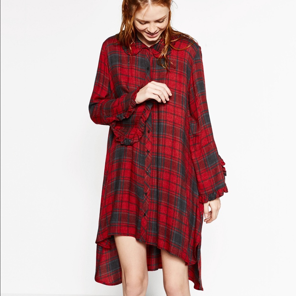 Zara red flannel shirt dress